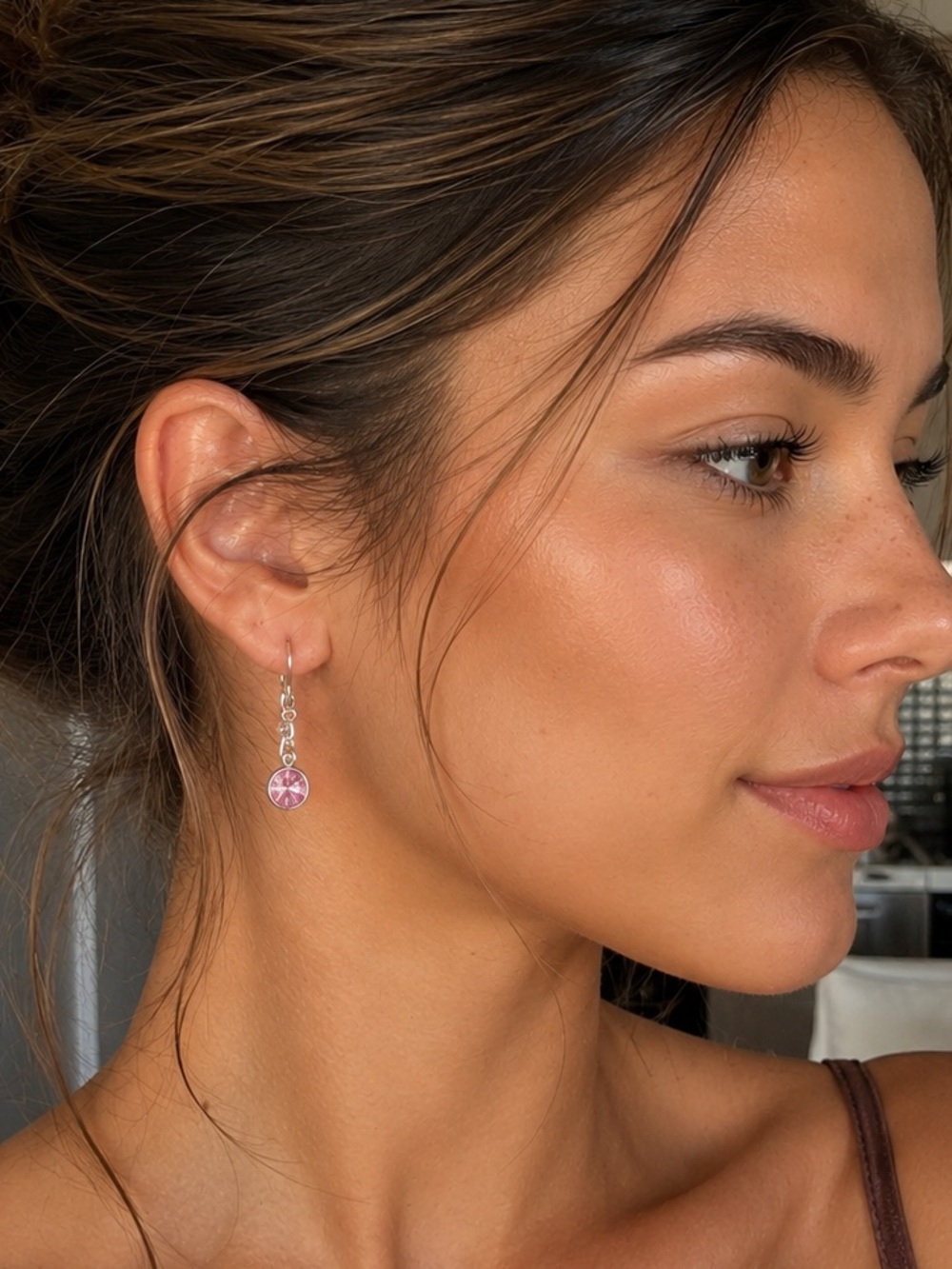 Swarovski Pink Crystal Drop Earrings in Silver